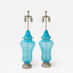 Ercole Barovier Barovier Sky Blue Murano Glass Lamps - 1137868