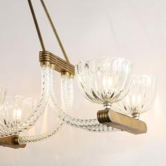 Ercole Barovier Elegant French Art Deco Chandelier in Brass and Braided Glass - 2809252