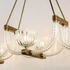 Ercole Barovier Elegant French Art Deco Chandelier in Brass and Braided Glass - 2809274