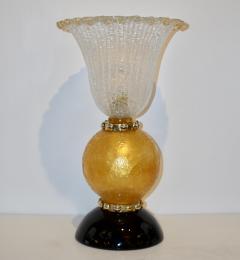 Ercole Barovier Italian Art Deco Style Gold Black Lamps with Barovier Crystal Murano Glass Shade - 1165343