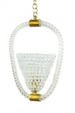 Ercole Barovier Pair of Art Deco Murano Glass and Brass Pendants or Lanterns by Ercole Barovier - 3177734