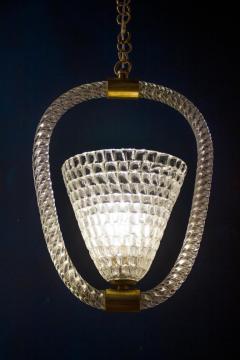 Ercole Barovier Pair of Art Deco Murano Glass and Brass Pendants or Lanterns by Ercole Barovier - 3177736