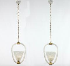 Ercole Barovier Pair of Art Deco Murano Glass and Brass Pendants or Lanterns by Ercole Barovier - 3177747