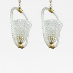 Ercole Barovier Pair of Art Deco Murano Glass and Brass Pendants or Lanterns by Ercole Barovier - 3178562