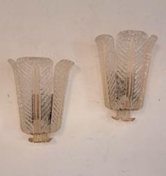Ercole Barovier Rare Pair of Three Leaf Murano Glass Sconces Gold Inclusions by Ercole Barovier - 4686015