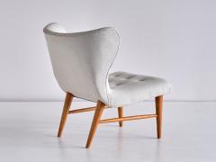 Eric Bertil Karl n Eric Bertil Karl n Pair of Lounge Chairs in Ivory Linen and Elm Sweden 1940s - 2083662