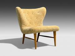 Erik Bertil Karl n Rare Easy Chair Beech Shearling Sweden 1940s - 4459205