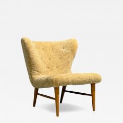 Erik Bertil Karl n Rare Easy Chair Beech Shearling Sweden 1940s - 4459334