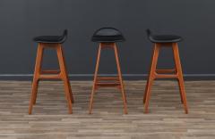 Erik Buch Danish Modern Teak Black Leather Bar Stools by Erik Buch - 3619451