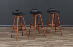 Erik Buch Danish Modern Teak Black Leather Bar Stools by Erik Buch - 3619452