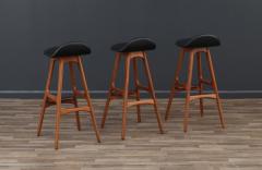 Erik Buch Danish Modern Teak Black Leather Bar Stools by Erik Buch - 3619453