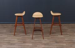 Erik Buch Danish Modern Teak Tan Leather Bar Stools by Erik Buch - 3641347