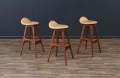 Erik Buch Danish Modern Teak Tan Leather Bar Stools by Erik Buch - 3641348