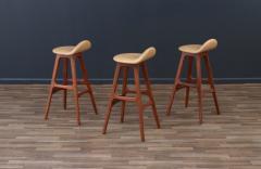 Erik Buch Danish Modern Teak Tan Leather Bar Stools by Erik Buch - 3641349