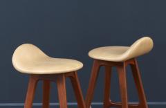 Erik Buch Danish Modern Teak Tan Leather Bar Stools by Erik Buch - 3641350