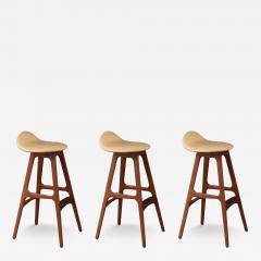 Erik Buch Danish Modern Teak Tan Leather Bar Stools by Erik Buch - 3643415