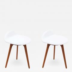 Erik Buch Danish Modern Teak Wool Boucle Stools by Erik Buch - 2254091