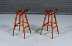 Erik Buch Erik Buch Teak Cognac Leather Bar Stools for Oddense Maskinsnedkeri - 4819070