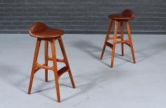 Erik Buch Erik Buch Teak Cognac Leather Bar Stools for Oddense Maskinsnedkeri - 4819072