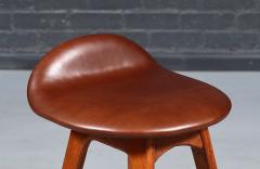 Erik Buch Erik Buch Teak Cognac Leather Bar Stools for Oddense Maskinsnedkeri - 4819076