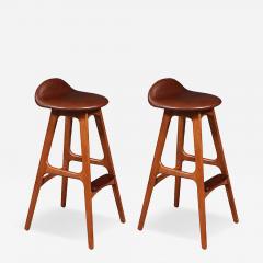 Erik Buch Erik Buch Teak Cognac Leather Bar Stools for Oddense Maskinsnedkeri - 4819231