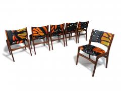 Erik Buch Mid century Erik Buck Danish Teak Dining Chairs in Abstract Velvet Print - 4487286