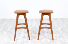 Erik Buch Pair of Erik Buch Teak Tan Leather Bar Stools - 2556339