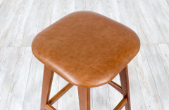 Erik Buch Pair of Erik Buch Teak Tan Leather Bar Stools - 2556341