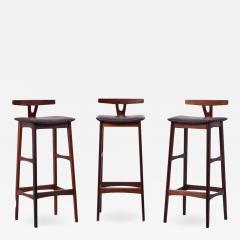 Erik Buch Set of 3 Wood and Leather Barstools by Erik Buch for Dyrlund - 1440780