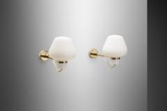 Erik Gunnar Asplund Opaline Glass and Brass Wall Lamps by Erik Gunnar Asplund for ASEA Sweden 1940s - 3450280