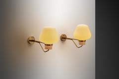 Erik Gunnar Asplund Opaline Glass and Brass Wall Lamps by Erik Gunnar Asplund for ASEA Sweden 1940s - 3450283