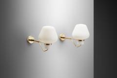 Erik Gunnar Asplund Opaline Glass and Brass Wall Lamps by Erik Gunnar Asplund for ASEA Sweden 1940s - 3450284