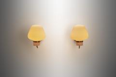 Erik Gunnar Asplund Opaline Glass and Brass Wall Lamps by Erik Gunnar Asplund for ASEA Sweden 1940s - 3450285