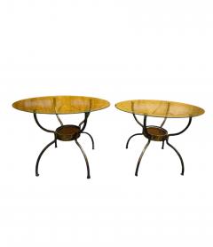 Erik H glund MID CENTURY IRON LOW SIDE TABLES GLASS ETCHED TOPS STYLE OF ERIK HOGLUND - 4472346