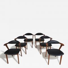 Erik Kirkegaard Erik Kirkegaard Danish Teak Dining Chairs in Black Leather Six 6  - 4267230