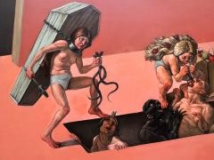 Erik Thor Sandberg Grotesque Nude Figures in Battle like Hieronymus Bosch - 4341561