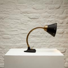 Erik W rn Black and Brass Gooseneck Desk Lamp by Erik W rn for Ew V rnamo Sweden 1950s - 2622891