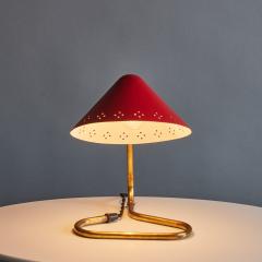 Erik W rn Pair of 1950s Erik Warna GK14 Red and Brass Perforated Shade Table Lamps - 3364243