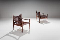 Erik W rts Pair of Erik W rts Safari Chairs in Dark Brown Leather Denmark 1960s - 1069449