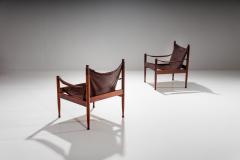 Erik W rts Pair of Erik W rts Safari Chairs in Dark Brown Leather Denmark 1960s - 1069450