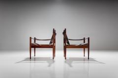 Erik W rts Pair of Erik W rts Safari Chairs in Dark Brown Leather Denmark 1960s - 1069451