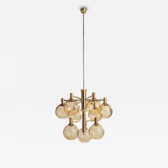 Erik Warna Sizeable Chandelier with Brass and Glass Sweden 1960s - 4771227