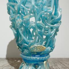 Ermanno Nason Ermanno Nason Hand Blown Vase in Opalescent Blue Glass Gold Overlay 1967 - 286155