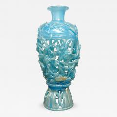 Ermanno Nason Ermanno Nason Hand Blown Vase in Opalescent Blue Glass Gold Overlay 1967 - 286303