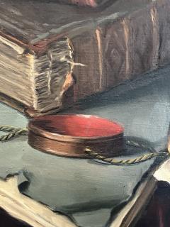 Ernest De Nagy TROMPE LOEIL ANTIQUE BOOKS CANDLE STILL LIFE PAINTING BY ERNEST DE NAGY - 4244979