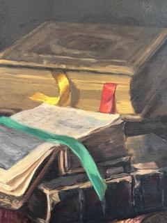 Ernest De Nagy TROMPE LOEIL ANTIQUE BOOKS CANDLE STILL LIFE PAINTING BY ERNEST DE NAGY - 4244980
