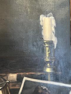 Ernest De Nagy TROMPE LOEIL ANTIQUE BOOKS CANDLE STILL LIFE PAINTING BY ERNEST DE NAGY - 4244981