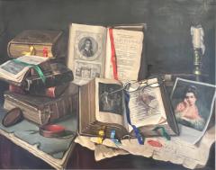 Ernest De Nagy TROMPE LOEIL ANTIQUE BOOKS CANDLE STILL LIFE PAINTING BY ERNEST DE NAGY - 4248559
