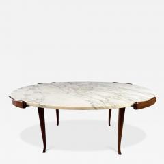 Erno Fabry Erno Fabry Coffee Table in Carrara Marble and a Walnut Base with Curvacrous Legs - 3082755
