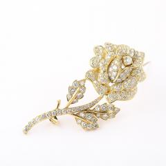 Estate 3 Carat Diamond Encrusted Rose Brooch in 18kt Gold - 4438619